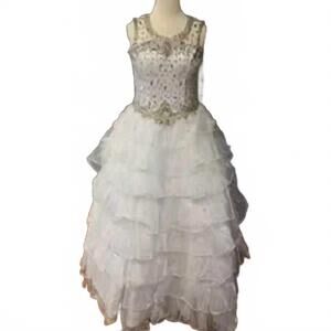 NEW LITTLE ROSIE girl's long national pageant dress in white